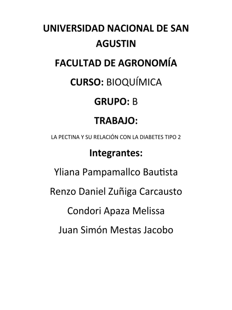 La Pectina y Su Relación Con La Diabetes Tipo 2 PDF Diabetes Dieta