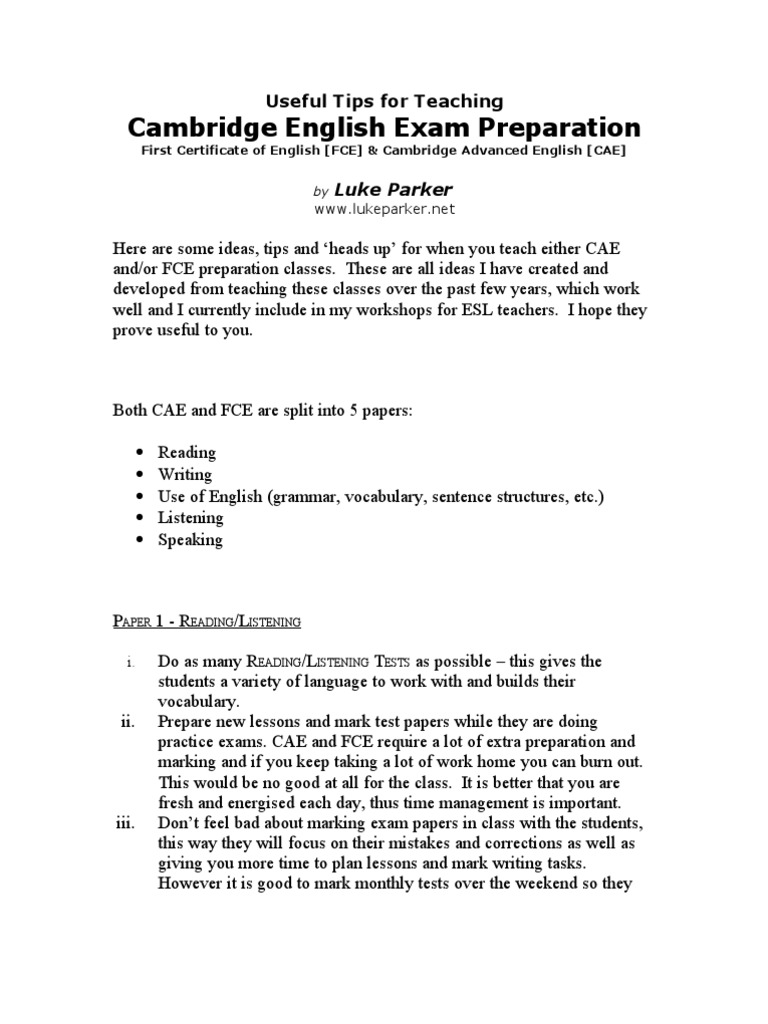 Tips For Teaching CAE & FCE | PDF | English As A Second Or Foreign ...