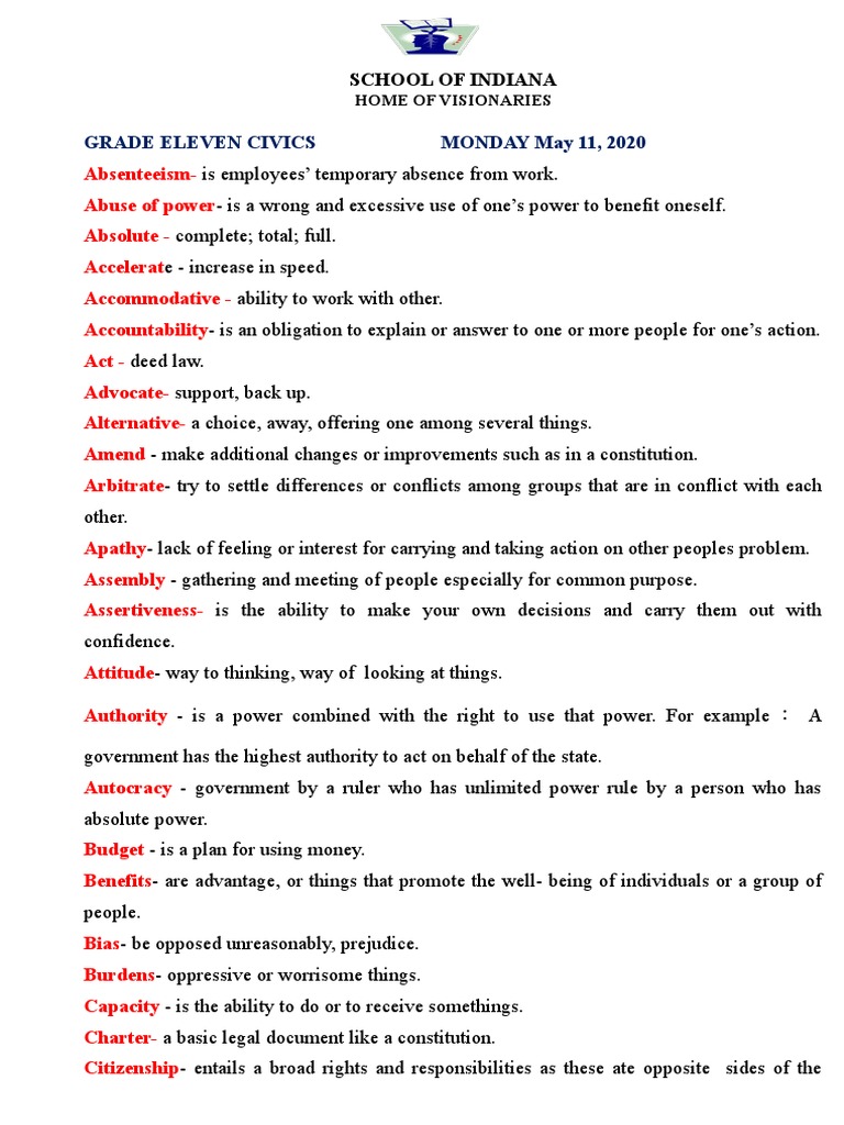 Civics Grade 11 | PDF | Citizenship | Justice