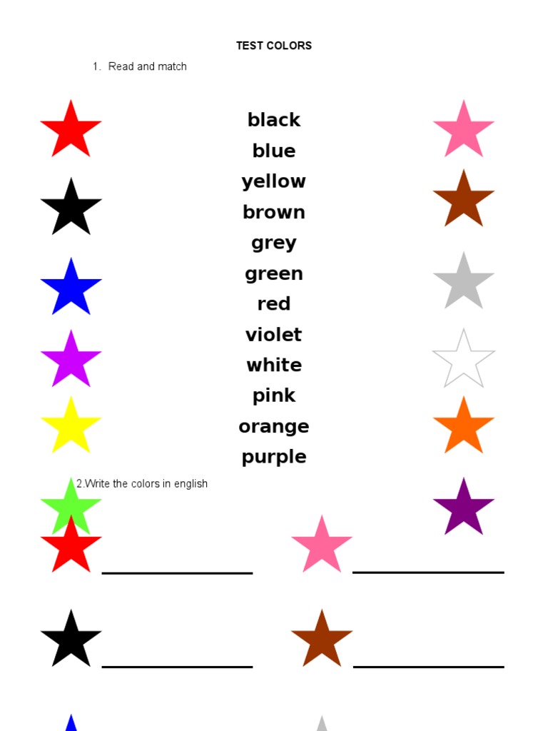 Color Names Matching Test | PDF