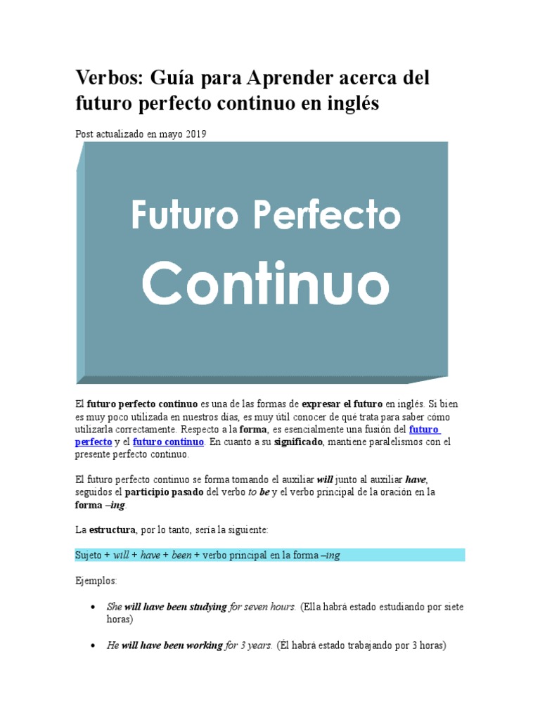 Estructura del Futuro Perfecto Continuo | PDF | Gramática inglesa | Verbo