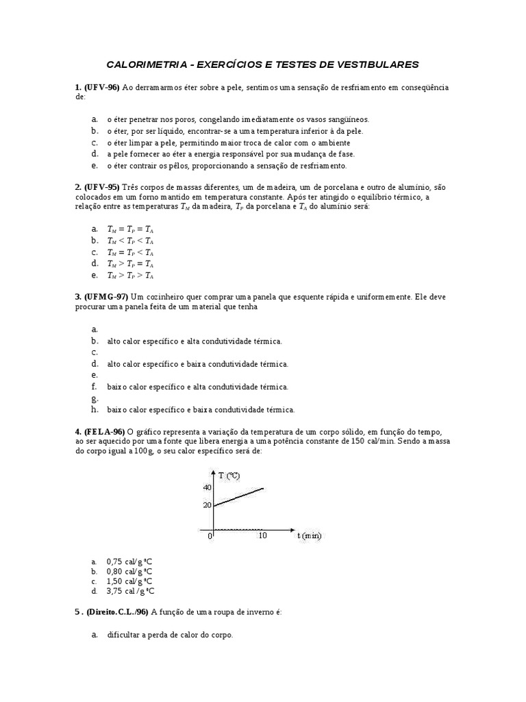 Lista de Exercícios - Calorimetria II | PDF | Calorimetria | Calor