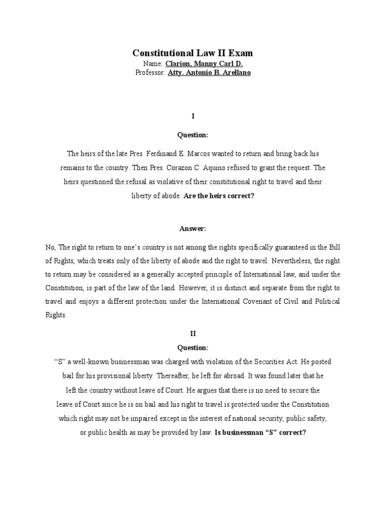 Constitutional Law II Exam Insights | PDF | Academic Freedom | Bail