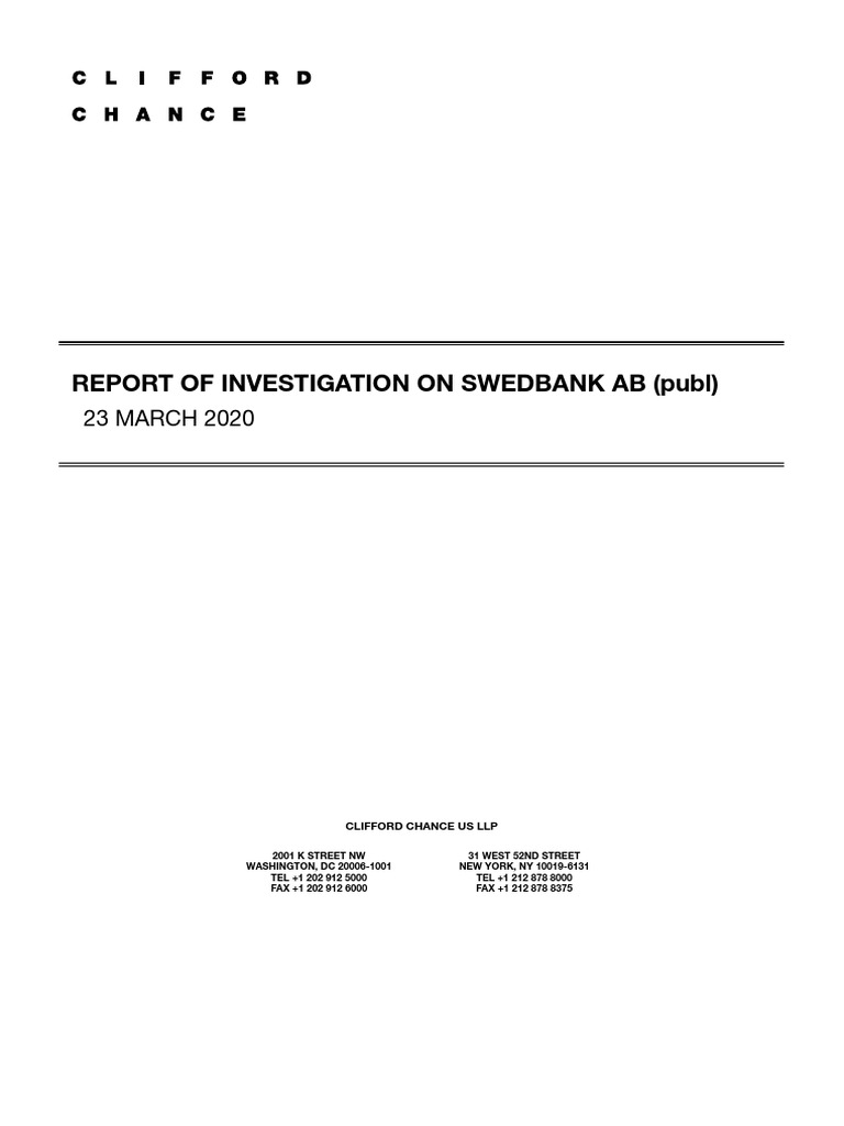 Swedebank AB Clifford Chance Investigation Report PDF Money