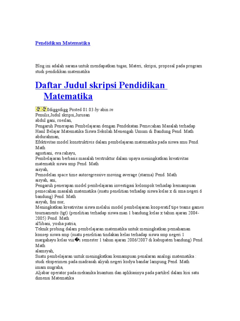 Judul Skripsi Pendidikan Matematika