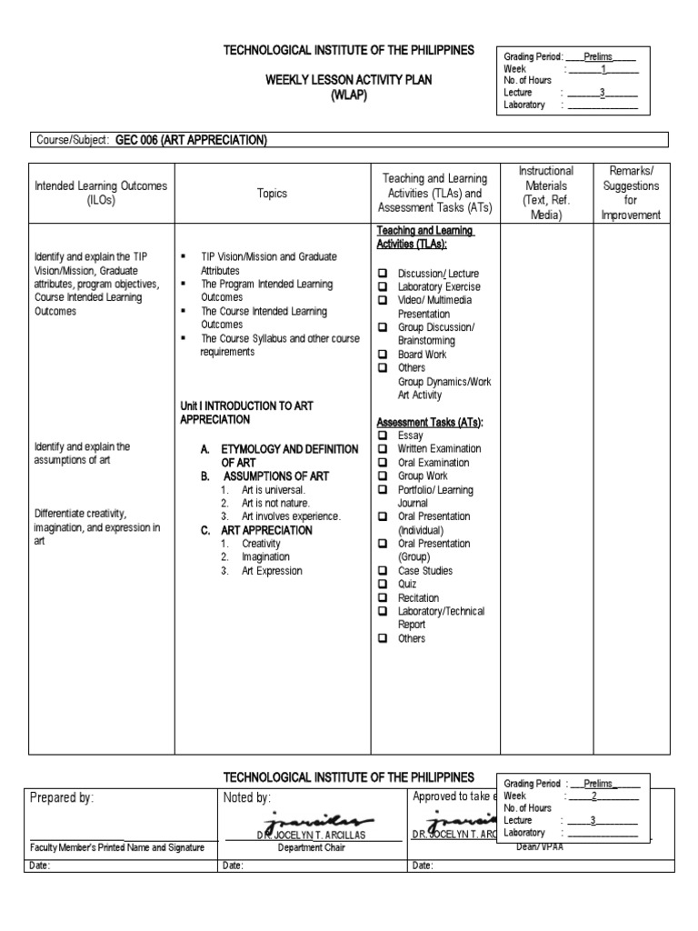 GEC 006 WLAP (Revised Oct. 2018) | PDF | Lecture | Multimedia