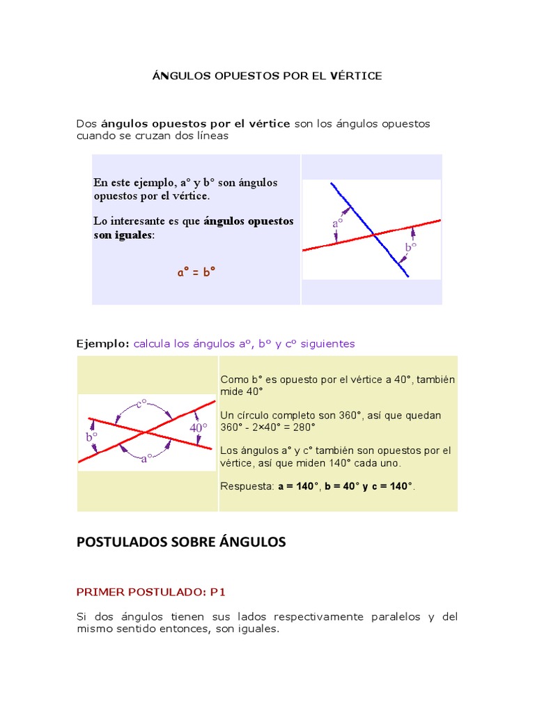 Ejemplos de ángulos opuestos por el vértice | PDF