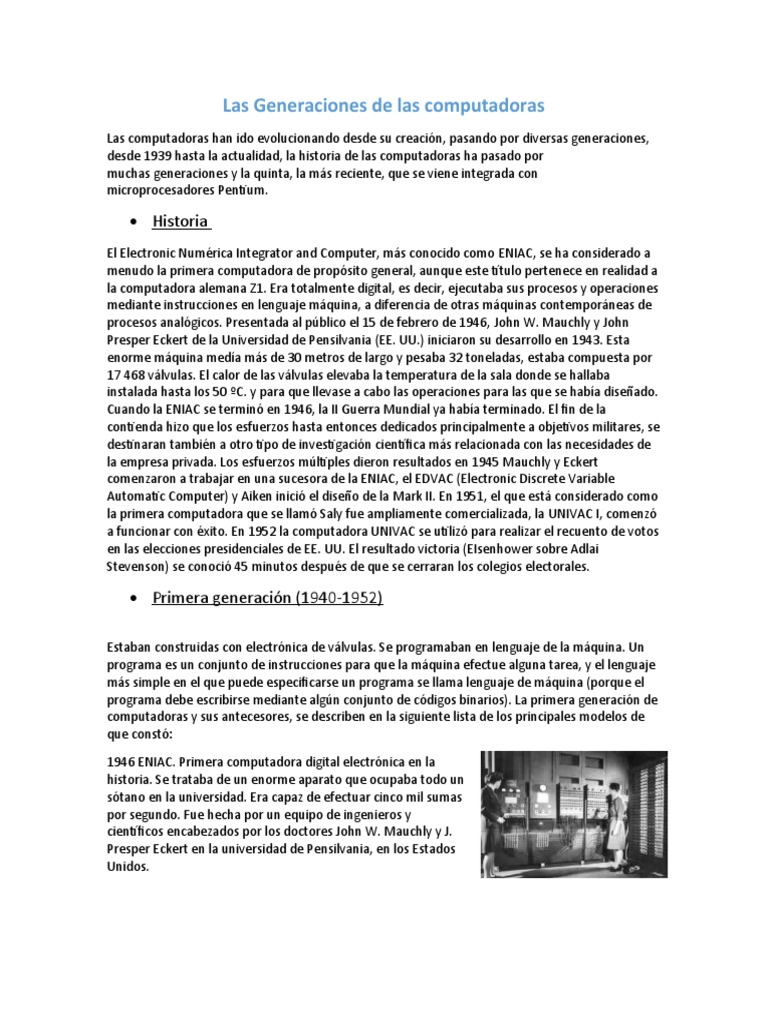 Las Generaciones de Las Computadoras | PDF | Circuito integrado ...