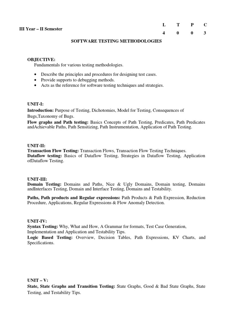 STM Syllabus PDF Software Testing Software