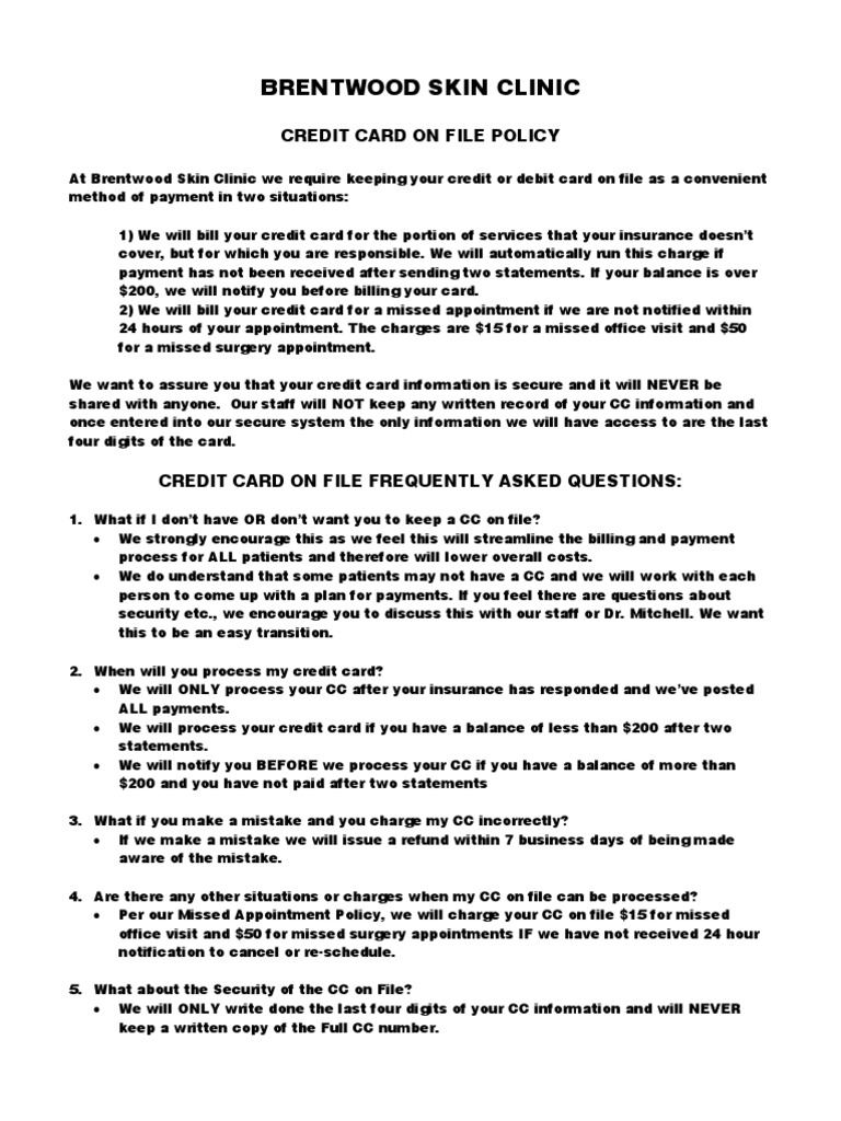 Credit Card On File Policy Download Free PDF Credit Card Payments