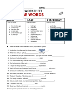 Past Time Words: Grammar Worksheet