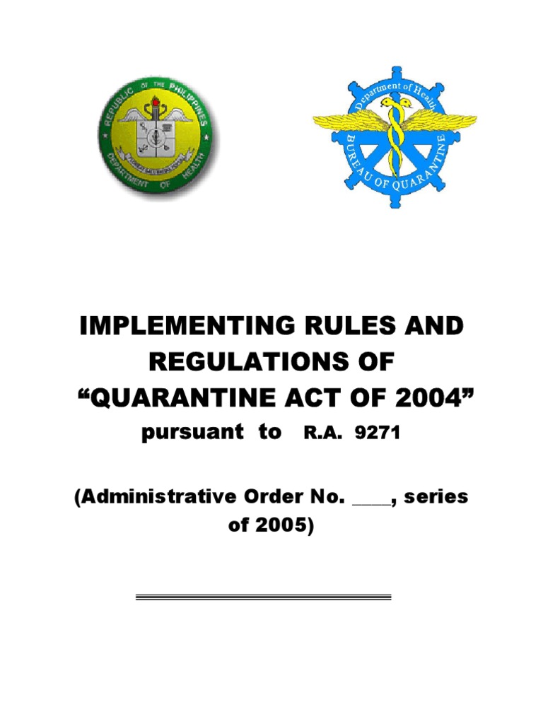 Implementing Rules and Regulations of "Quarantine Act of 2004" PDF