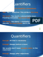 Quantifiers: More Than Is Good (Negative Connotation) Too: Too Long Too Much: Too Much Water Too Many: Too Many Bones