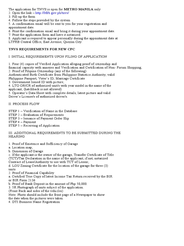 LTFRB Franchise Requirements PDF Government Information Government