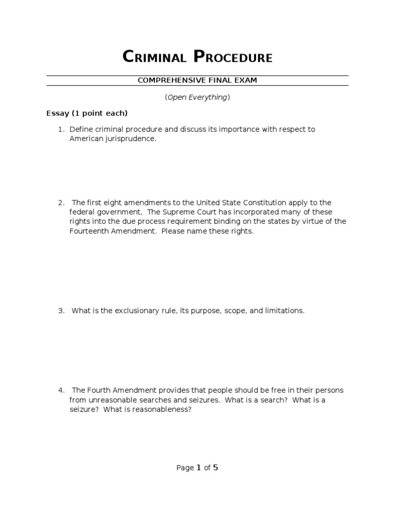Criminal Procedure Final Exam Guide | PDF | Fourth Amendment To The ...