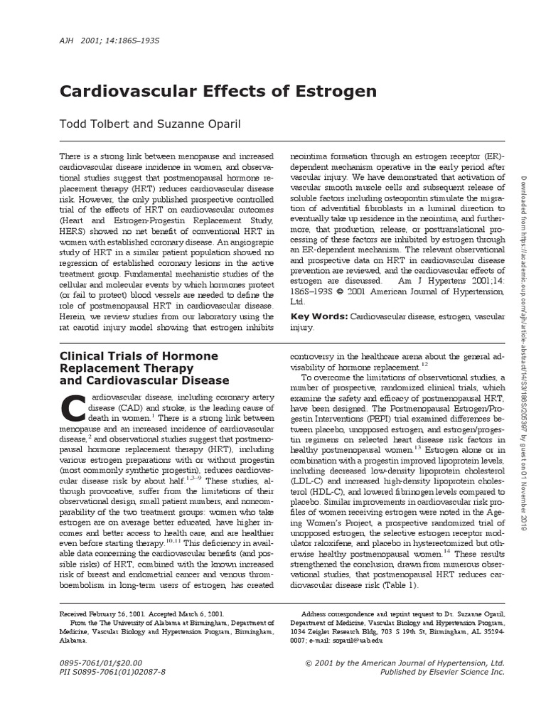 Cardiovascular Effects of Estrogen | PDF | Hormone Replacement Therapy ...