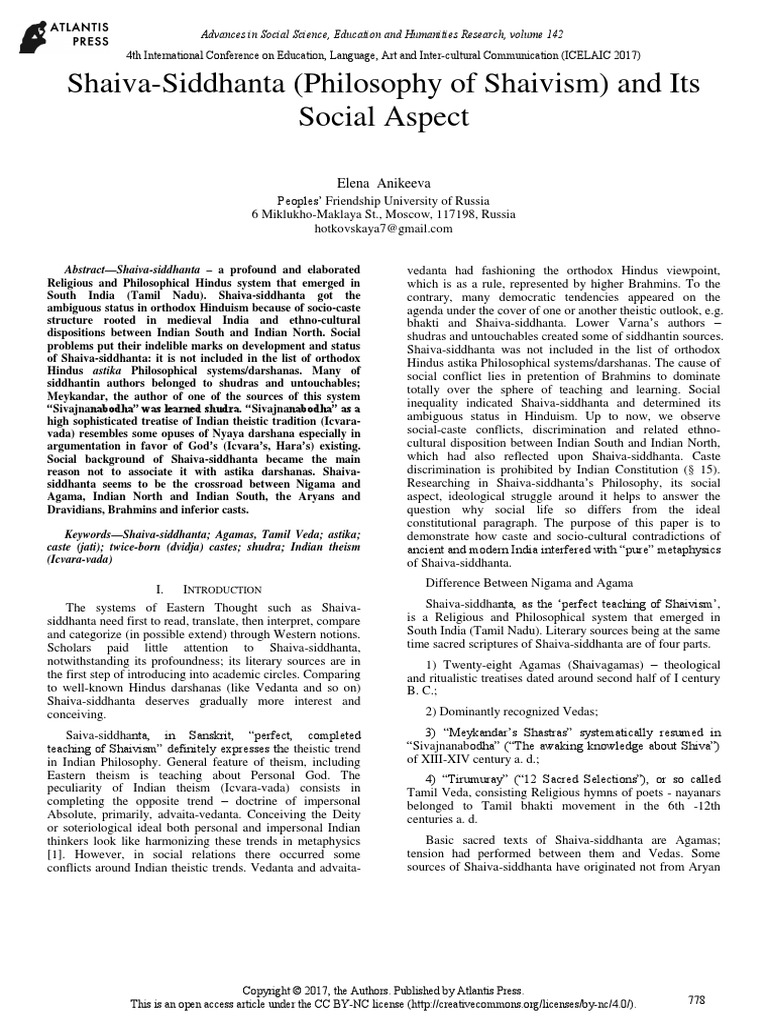 ShaivaSiddhanta (Philosophy of Shaivism) and Its Social Aspect PDF