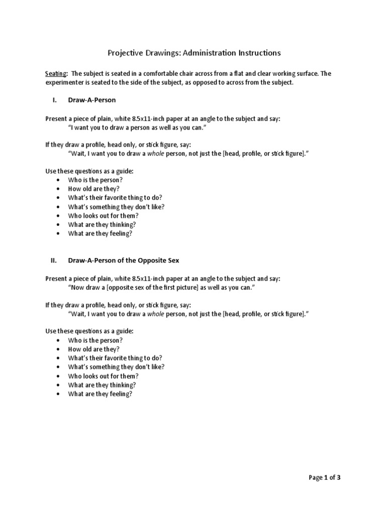 Projective Drawings: Administration Instructions: I. Draw-A-Person | PDF