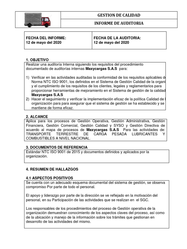 Informe Auditoria Interna de Calidad | Descargar gratis PDF | Auditoría ...