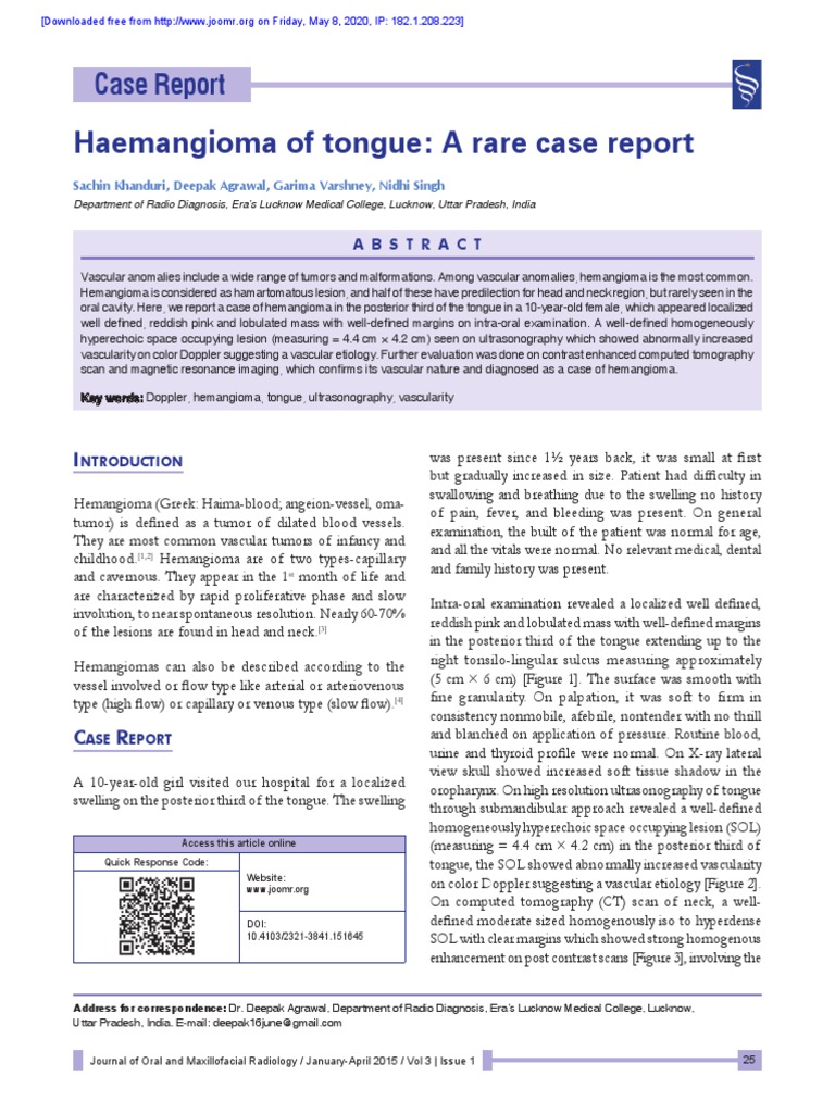 Rare Tongue Hemangioma Case Study | PDF | Magnetic Resonance Imaging ...