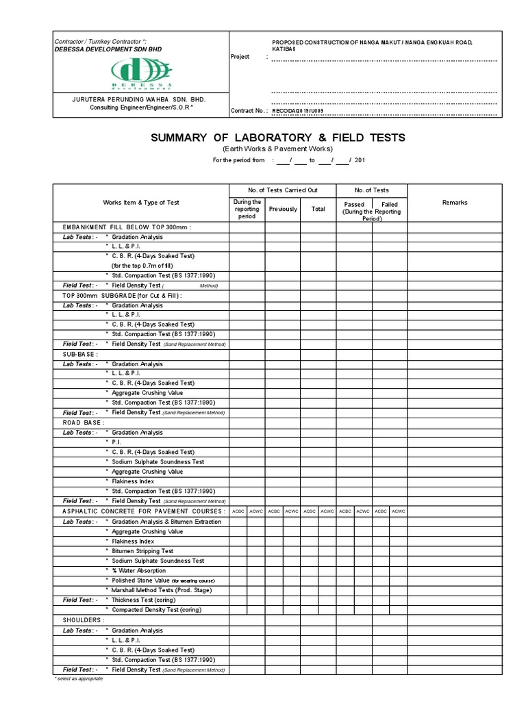 QA-08 (A) & (B) Sum Lab & Field Tests 1 | PDF | Road Surface | Asphalt