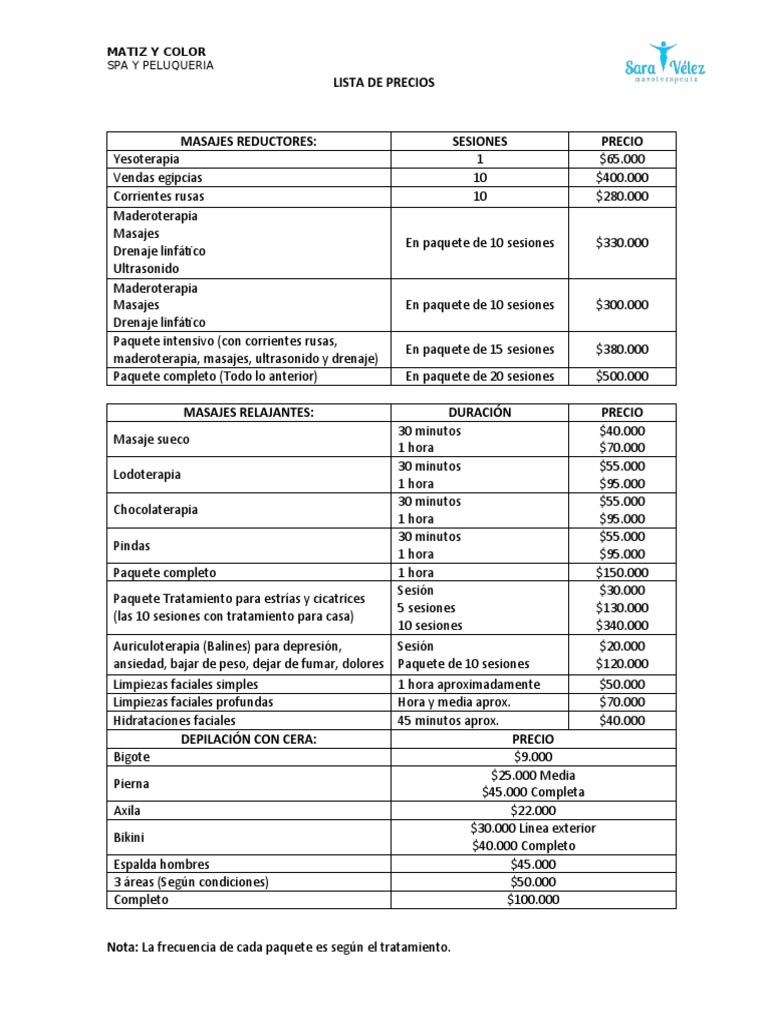 Lista de Precios Spa | PDF | Terapia | Tratamiento de salud