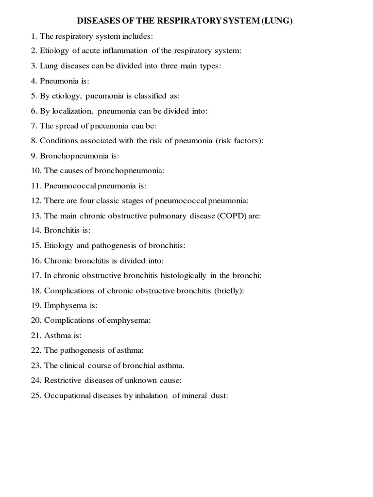 Respiratory System Diseases Overview | PDF | Science & Mathematics