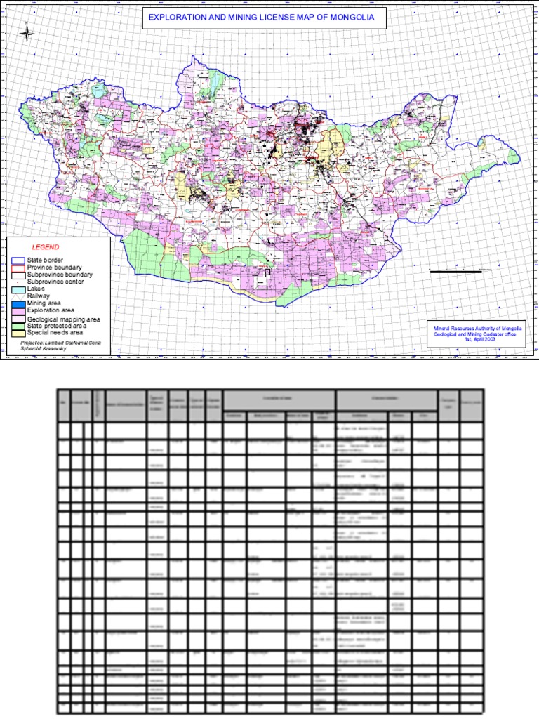 Exploration And Mining License Map Of Mongolia Legend
