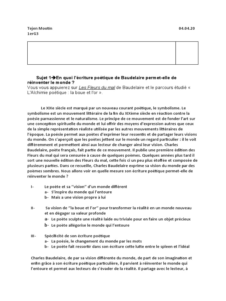 Introduction Les Fleurs Du Mal Dissertation Dissert Tejen | PDF | Les Fleurs du mal | Charles Baudelaire