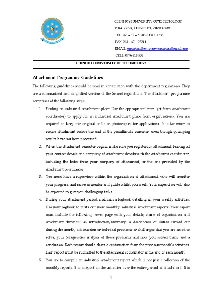 Chinhoyi University Attachment Guidelines | PDF | Computing | Business
