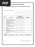 Fie Research Institute: Customer Feed Back & Suggestion Form