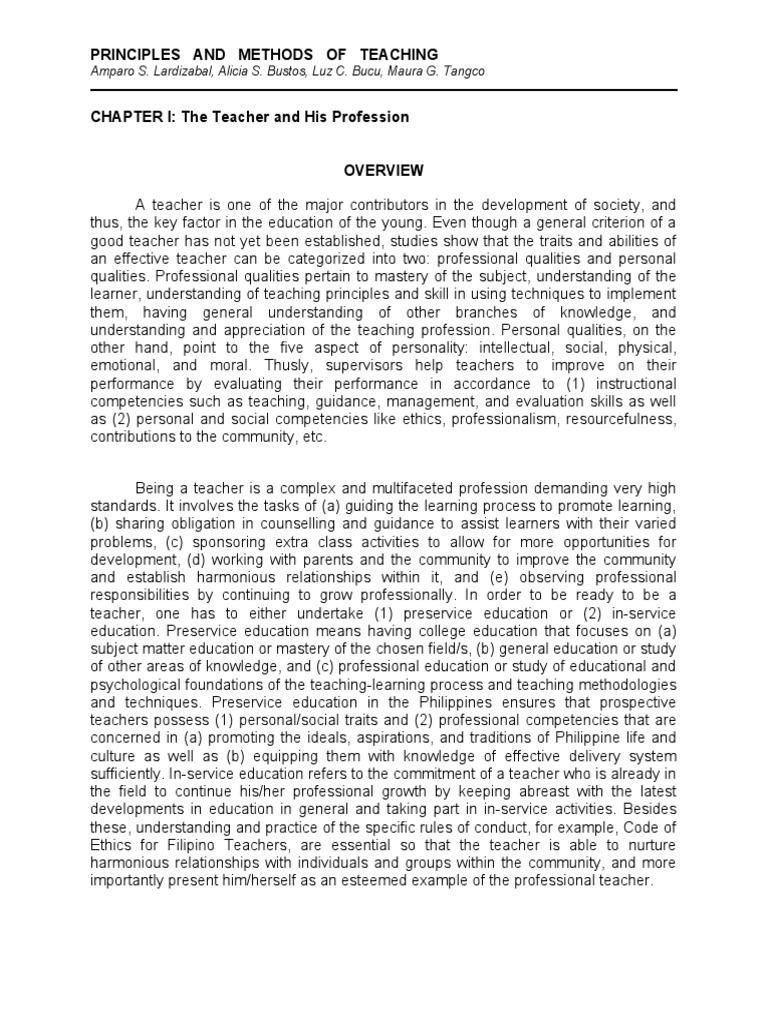 Chapter 1 - The Teacher and His Profession | PDF | Profession | Teachers