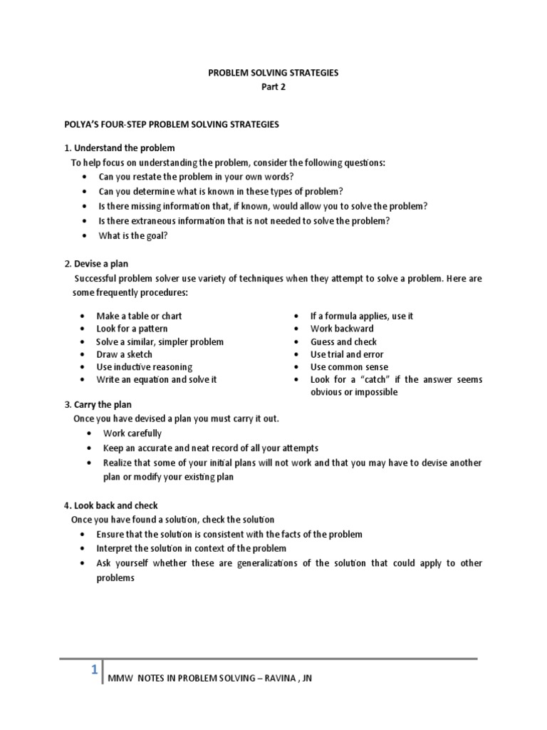 Polya's Problem Solving Strategies | PDF | Teaching Mathematics | Cognition