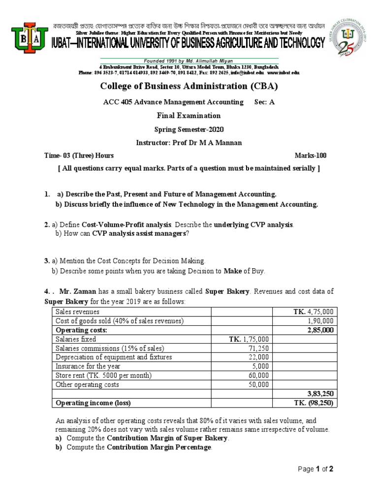 College of Business Administration (CBA) : Final Examination | PDF ...