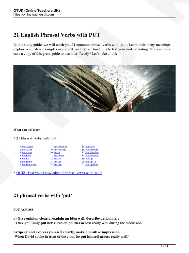 21 Phrasal Verbs With Put' | PDF | Language Arts & Discipline