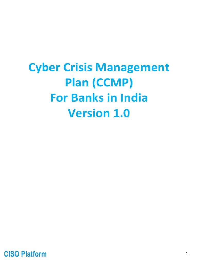 Cyber Crisis Management Plan CCMP For Banks In India Crisis 