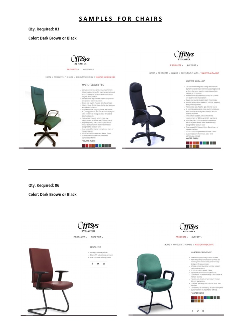 Samples For Chairs: Qty. Required: 03 Color: Dark Brown or Black | PDF