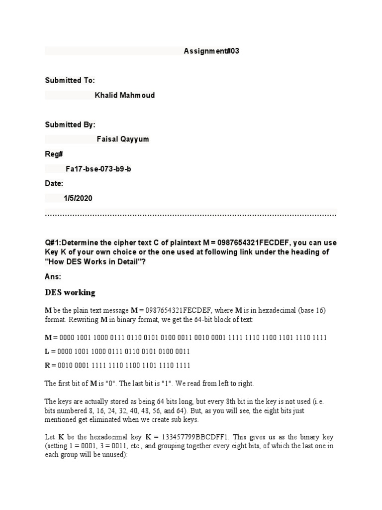 DES Cipher Text Calculation | PDF | Cipher | Cryptography