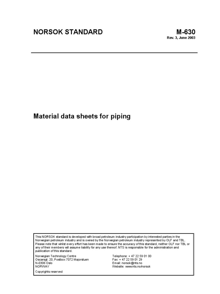 Material Data Sheets for Piping M-630 | Stainless Steel | Pipe (Fluid