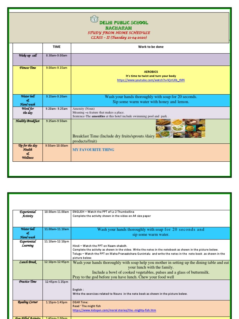Class II Study Schedule and Activities | PDF | Food And Drink