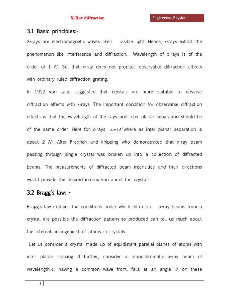 X-Ray Diffraction Principles and Methods | PDF | X Ray Crystallography ...