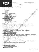 Computer Integrated Manufacturing One Mark Question & Answers