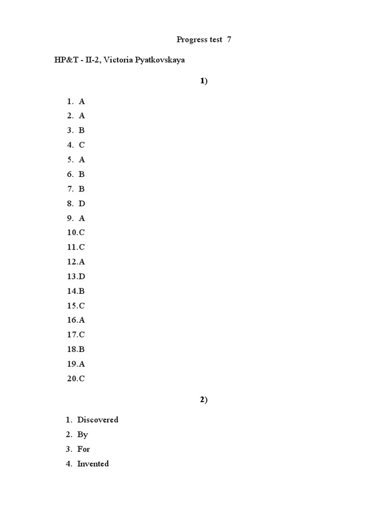 Progress Test 7 | PDF
