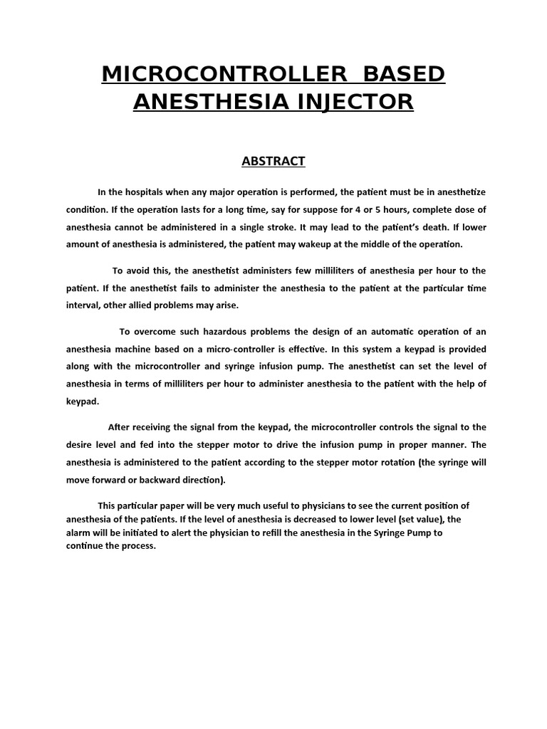 Microcontroller Based Anesthesia Injector | PDF | Microcontroller ...