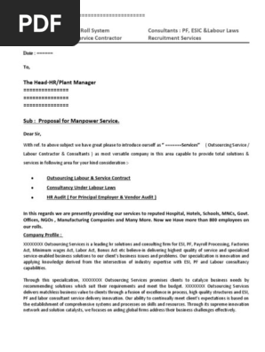 Manpower Supply Quotation Format | PDF | Outsourcing | Consultant
