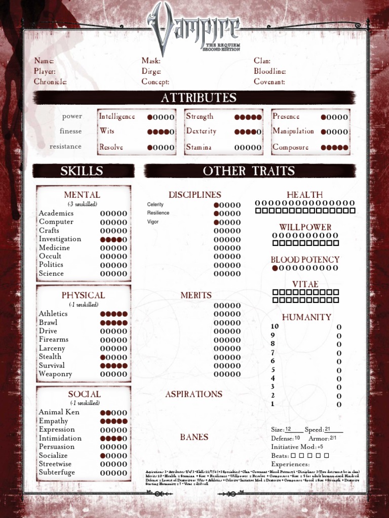 Character Sheet for RPG Attributes | PDF | Role Playing Games | Leisure