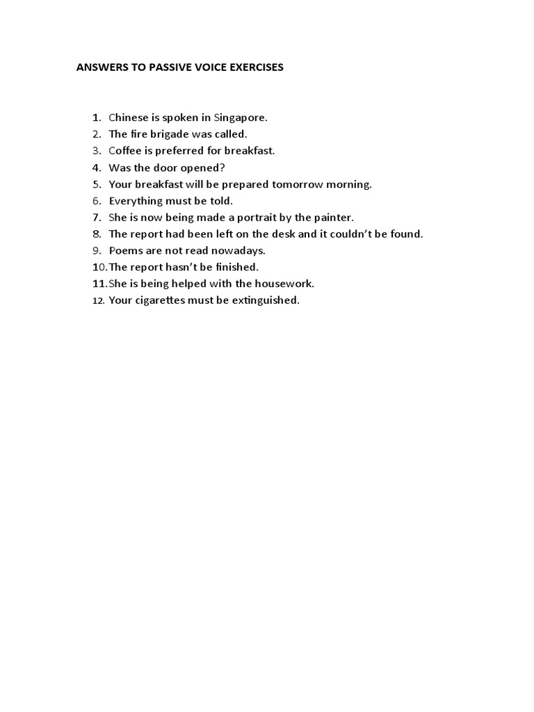 Passive Voice Exercise Answers | PDF