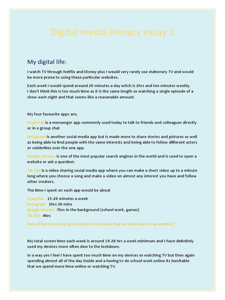 Digital Media Literacy Essay 1 | PDF | Wikipedia | Snapchat