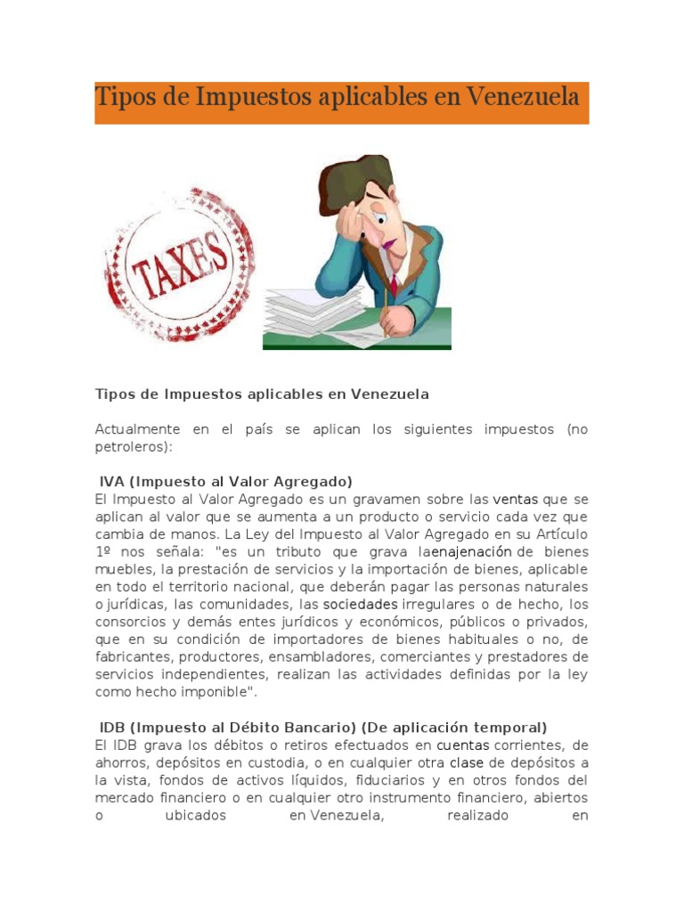 Tipos de Impuestos Aplicables en Venezuela | PDF | Impuesto sobre la ...