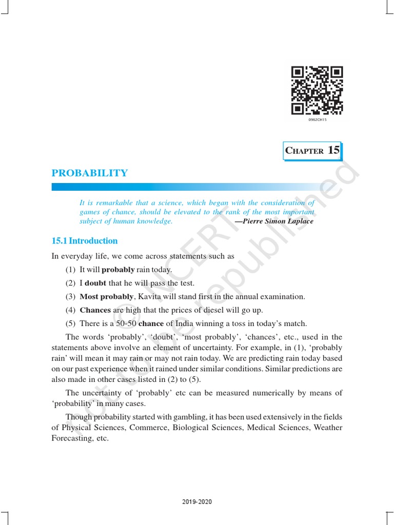 CBSE Class 9 Maths Textbook Chapter 15 - Probability PDF | PDF ...
